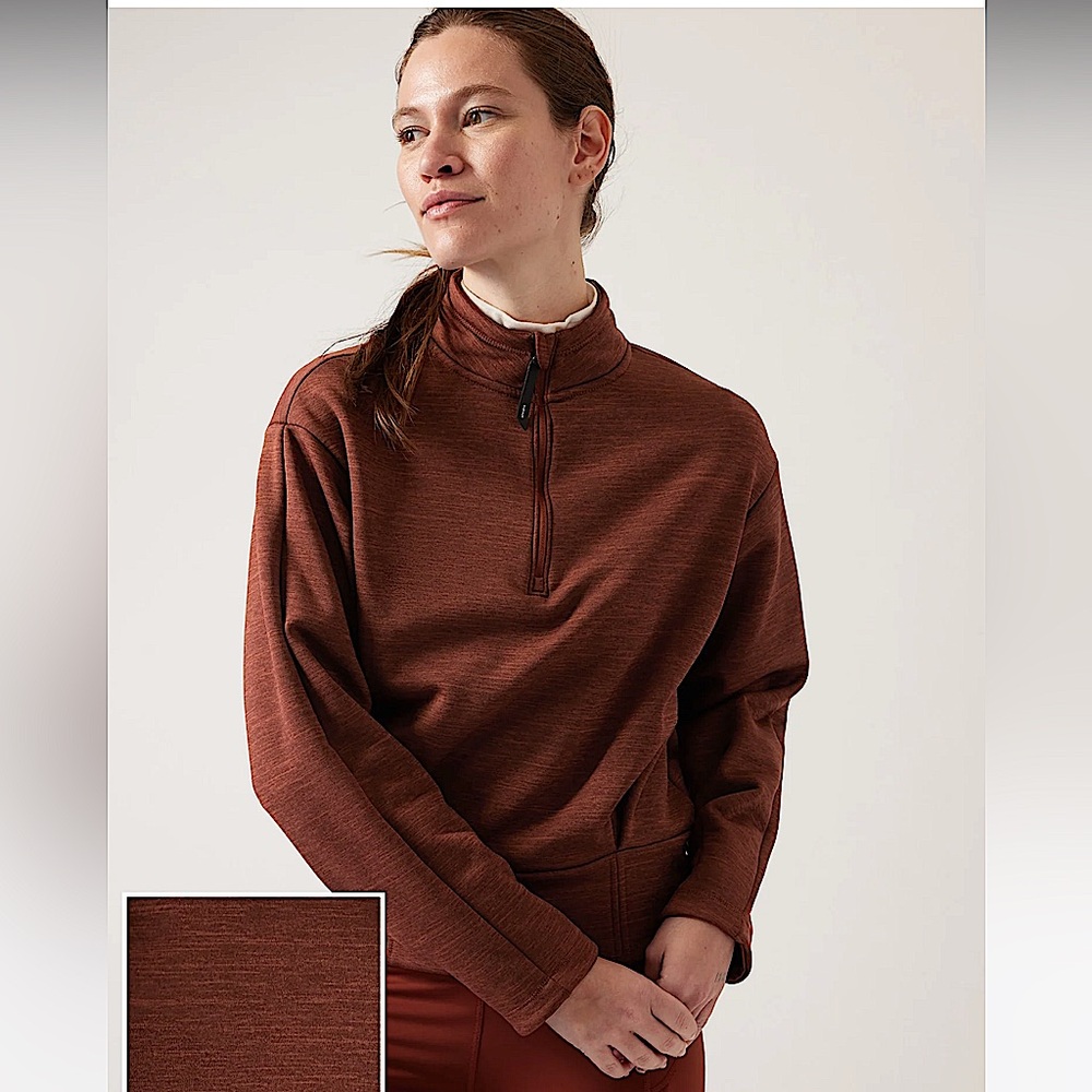New ATHLETA Altitude Polartec Half Zip Sweatshirt Pullover Top Mahogany Heather